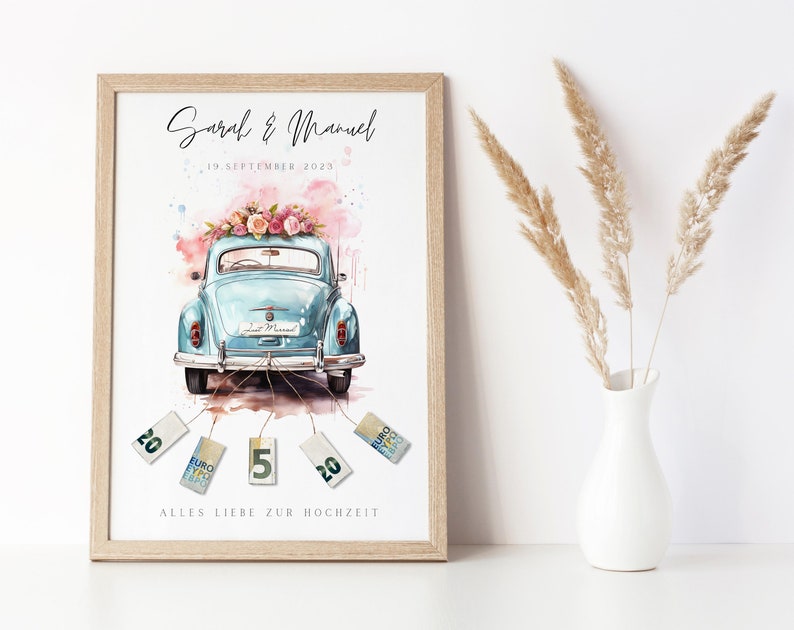 personalisiertes Geldgeschenk Hochzeit | Hochzeitsauto| DIY Geldgeschenkidee basteln | Hochzeitsgeschenk für das Brautpaar | Download A4