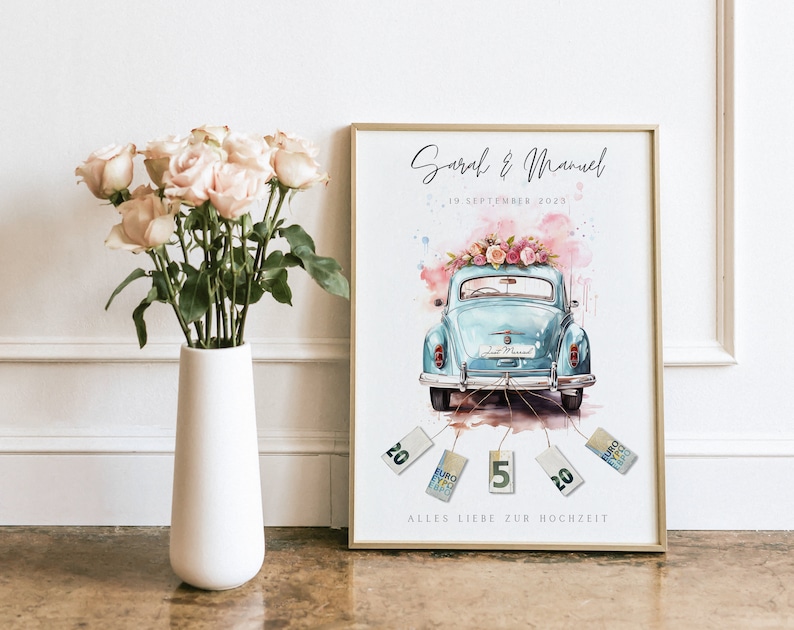 personalisiertes Geldgeschenk Hochzeit | Hochzeitsauto| DIY Geldgeschenkidee basteln | Hochzeitsgeschenk für das Brautpaar | Download A4