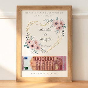 Regalo de dinero de boda personalizado | Cartel de boda | Dinero de regalos de boda de bricolaje | Tu primer millón | Nombres de regalos de boda | PDF