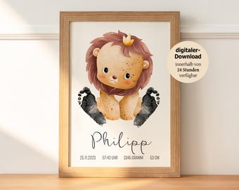Gepersonaliseerd "Leeuw" babycadeau | Voetafdrukcadeau | Baby- en kinderkamermuurkunst | Geboorte- en doopcadeau | PDF-download