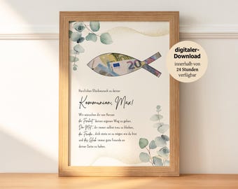 cadeau d'argent personnalisé pour la communion | DIY à imprimer soi-même | cadeau créatif pour filles et garçons | Cadeau personnel A4