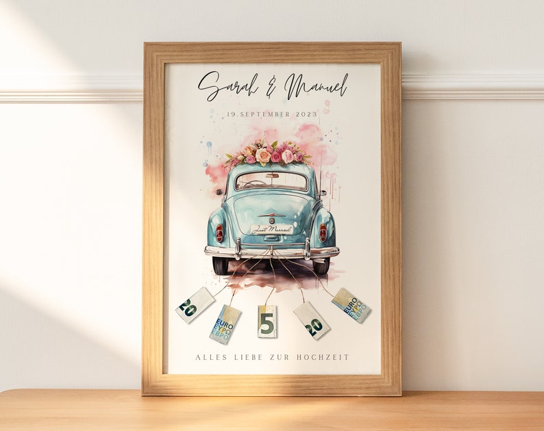 Wedding money gift Wedding car Personalized Make a DIY money gift idea Wedding gifts money Digital PDF download image 1