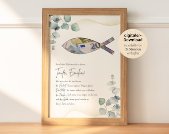 personalized money gift for baptism | DIY to print yourself | creative gift for girls and boys | Personal gift A4