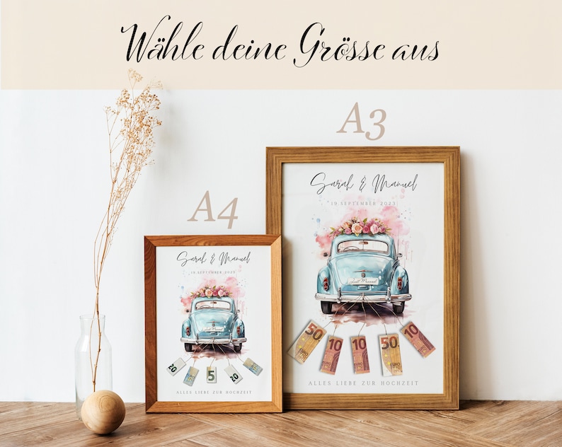 personalisiertes Geldgeschenk Hochzeit | Hochzeitsauto| DIY Geldgeschenkidee basteln | Hochzeitsgeschenk für das Brautpaar | Download A4