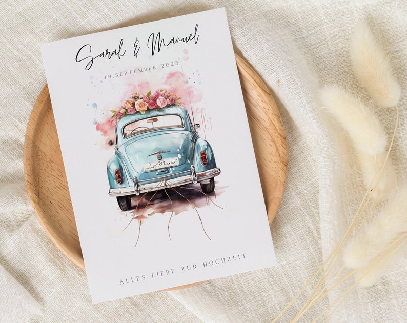 personalisiertes Geldgeschenk Hochzeit | Hochzeitsauto| DIY Geldgeschenkidee basteln | Hochzeitsgeschenk für das Brautpaar | Download A4