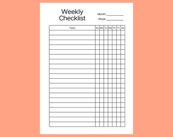 Printable Weekly Checklist | To-do-list | Black and white | Simplistic | A4