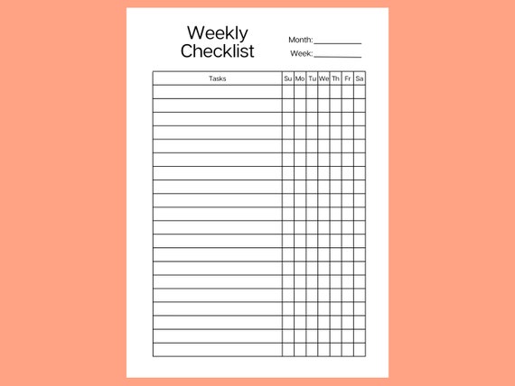 Printable Weekly Checklist | To-do-list | Black and white | Simplistic | A4