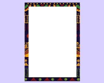 Frame Letter Writing Paper, Digital Download, Stationery Printable, A4, Blank, Note, Memo Sheet, Colorful, African Print