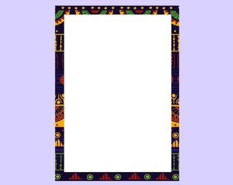 Frame Letter Writing Paper, Digital Download, Stationery Printable, A4, Blank, Note, Memo Sheet, Colorful, African Print