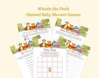 Printable Baby Shower Games, PDF, Winnie the Pooh, Baby Shower Game Bundle, Five Baby Shower Games Package, Instant Download