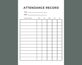 Printable Weekly Attendance Record | Class Attendance | Digital Download | Teaching Material | TEFL | ESL | Attendance Tracking | A4