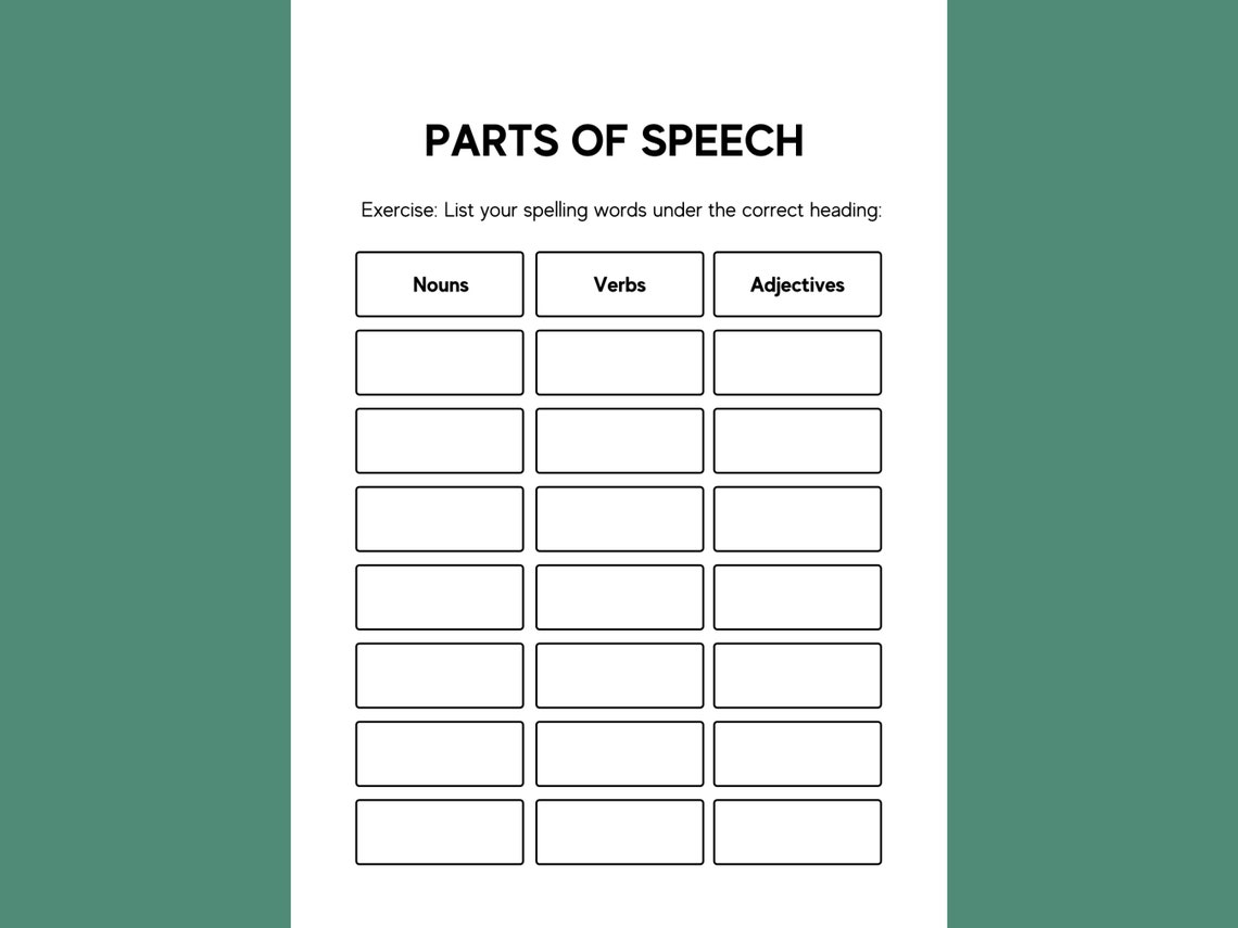 Printable Parts of Speech Exercise Sheet TEFL ESL Etsy
