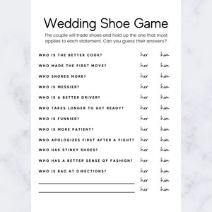 Printable Wedding Shoe Game | Black and White | Digital Download | Engagement Party Games | Wedding Games | A4