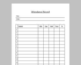 Editable Weekly Attendance Record | Printable | Microsoft Word | Class Attendance | TEFL | ESL | Attendance Tracking
