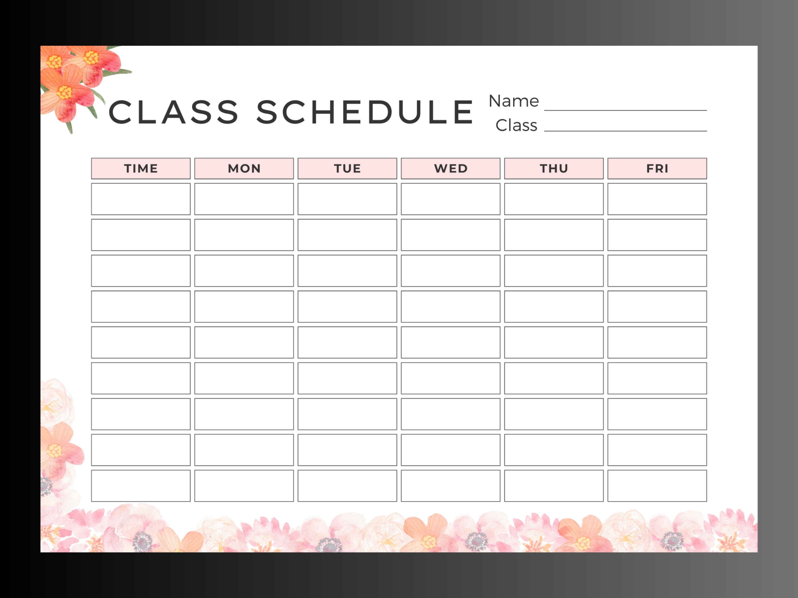 Printable Class Schedule Planner Instant Download Floral Weekly Printable Class Schedule Planner Instant Download Floral Weekly