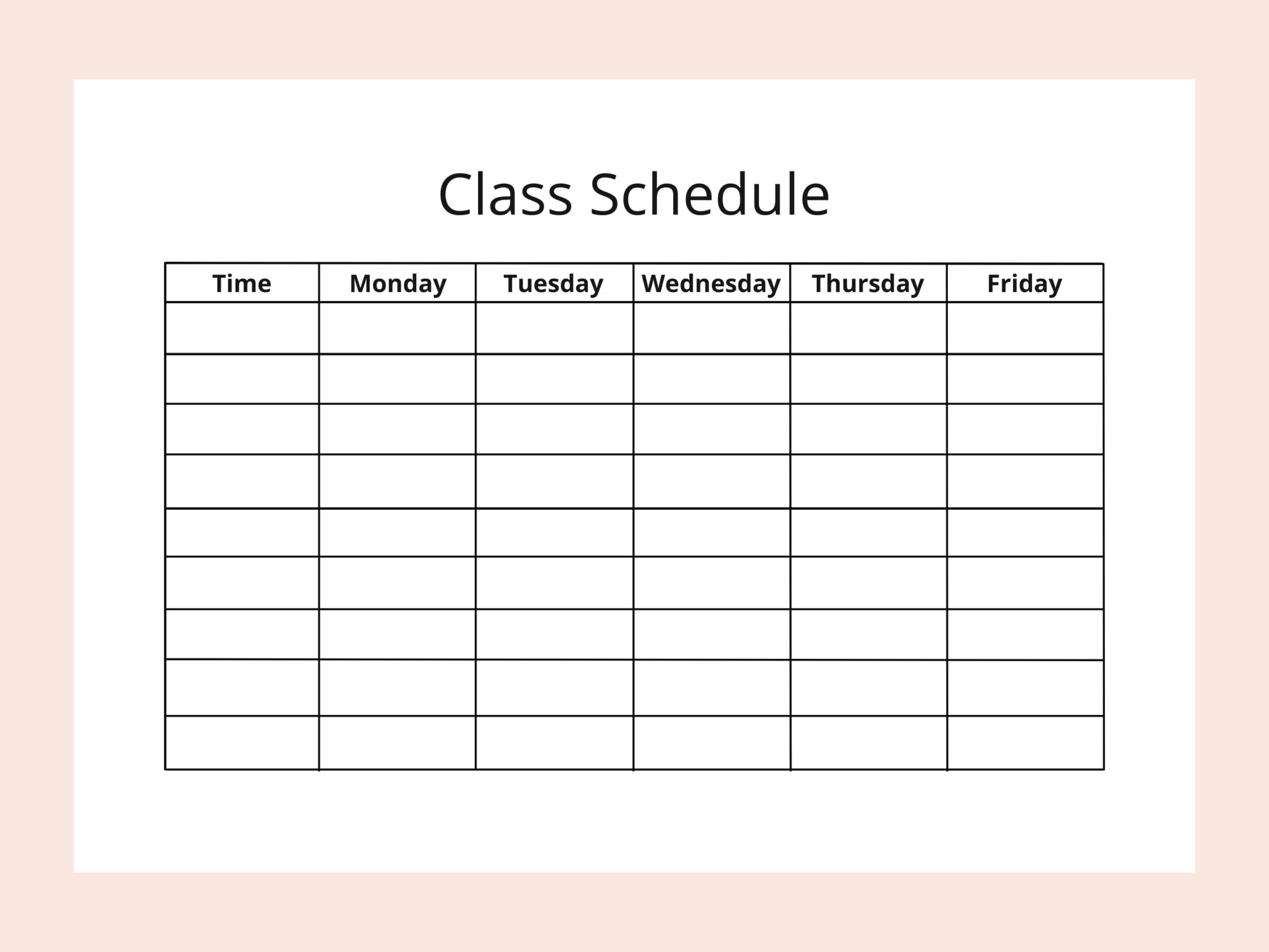 Printable Class Schedule Planner Instant Download Minimalist Weekly