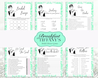 Printable | Breakfast at Tiffany&#39;s Bridal Shower Games Bundle | Bundle of Six | Instant Download | Wedding Shower Games
