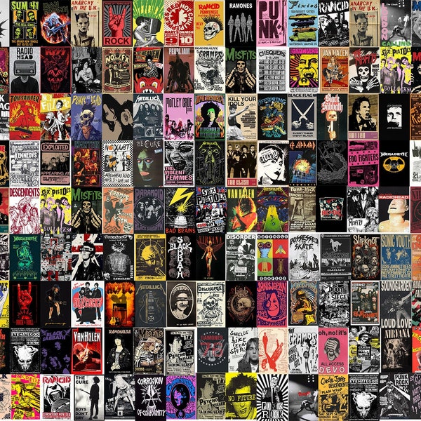 140 PCS | Punk Rock Wall Collage Kit | Vintage Grunge Punk Aesthetic Poster | Retro Rock Poster Set | Vintage Rock Room Decor |
