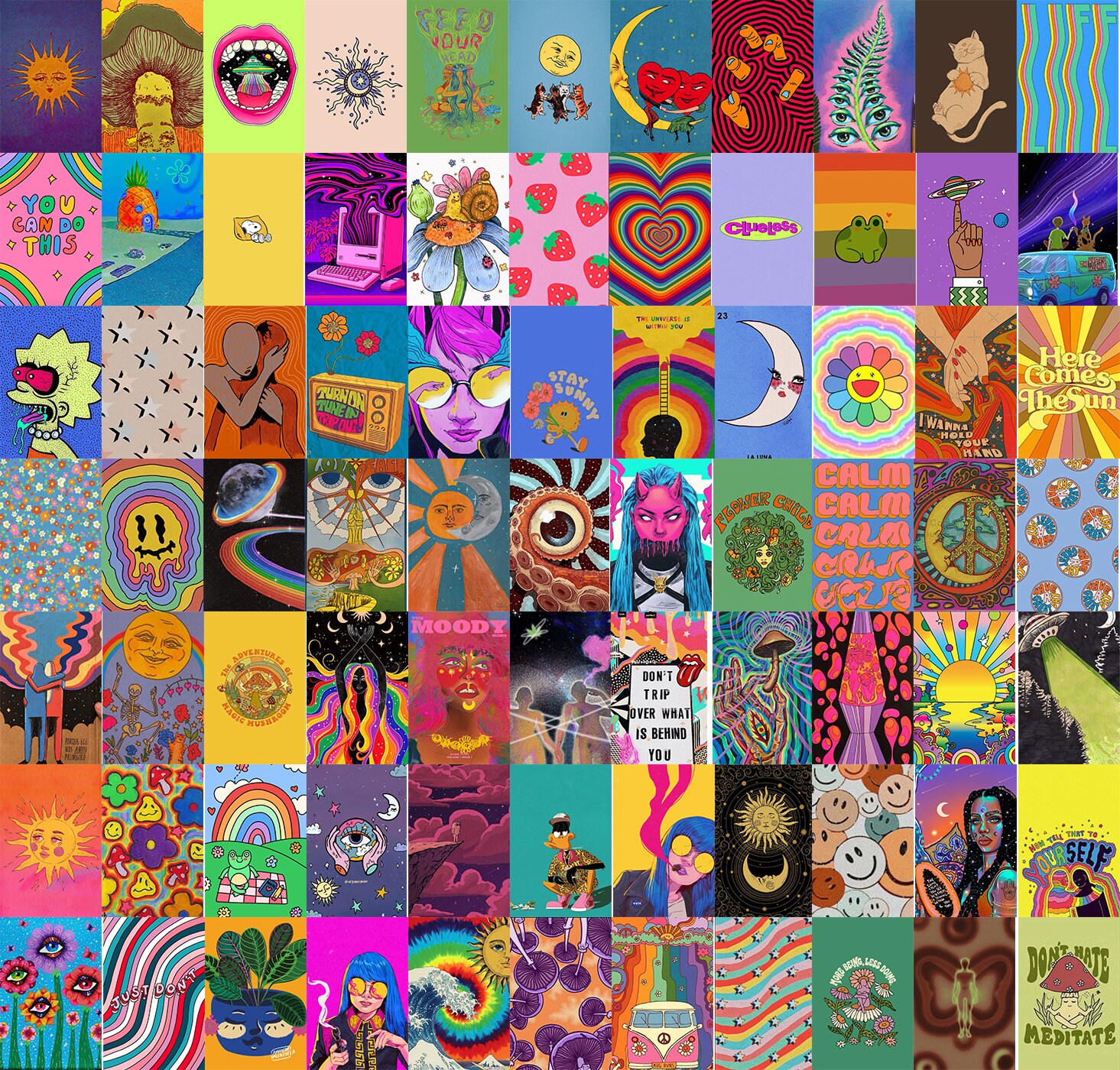 200 PCS Vintage Hippie Wall Collage Kit Retro Hippie Etsy