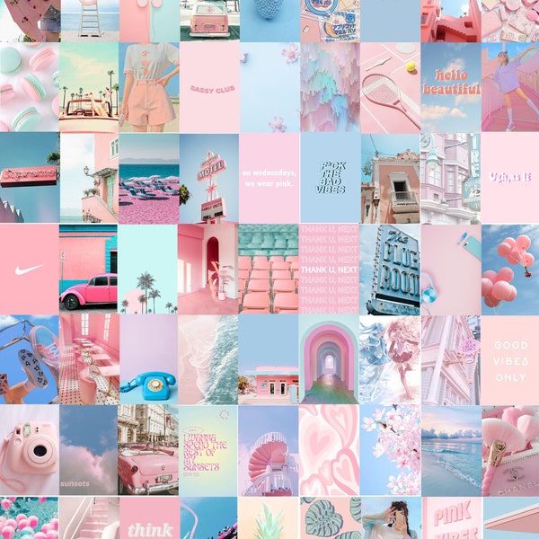 60 PCS | Blue and Pink Aesthetic Photo Collage | Pink and Blue Pictures Room Decor ( DIGITAL DOWNLOAD ) | 4x6 Size