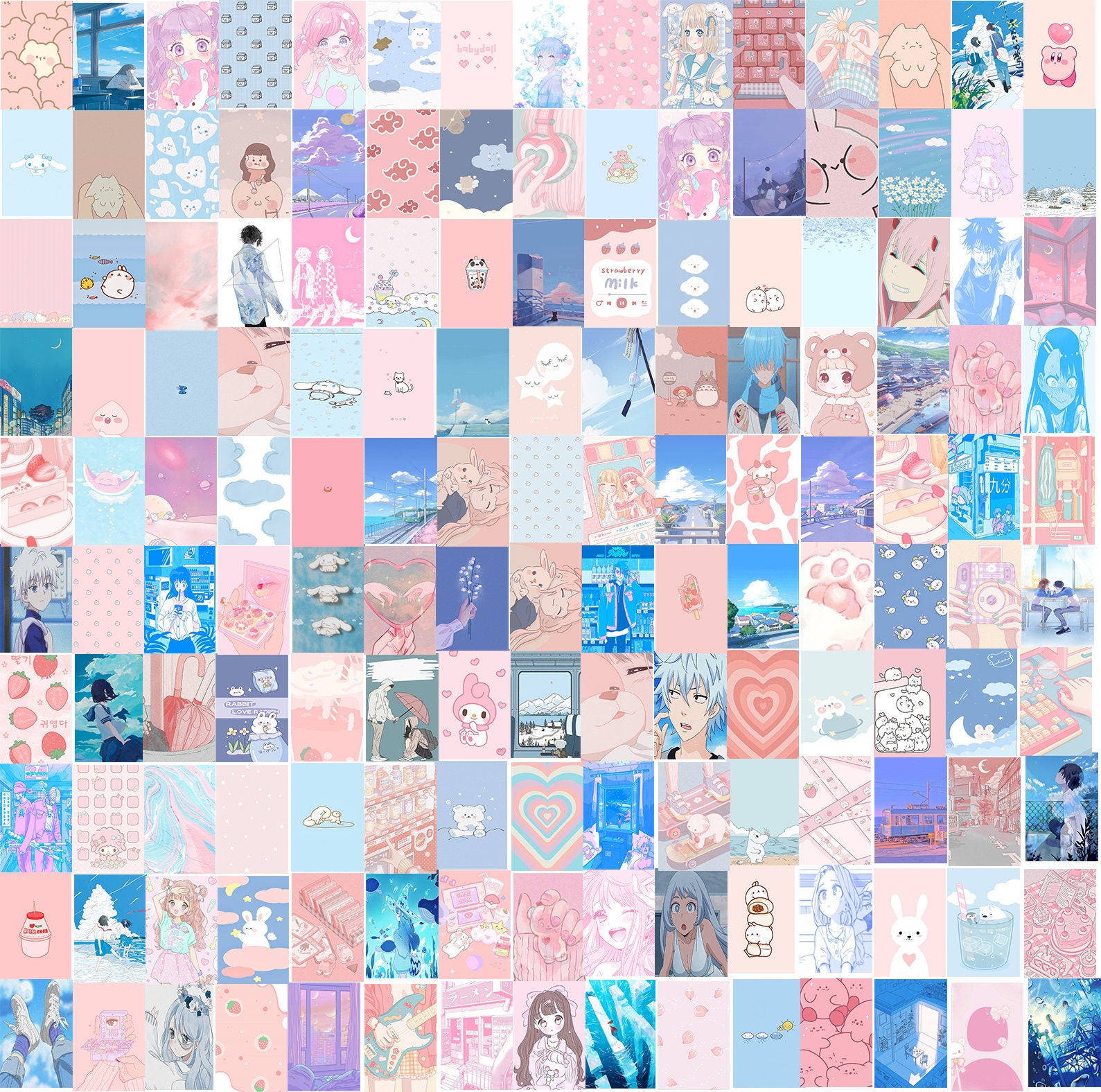 Kawaii Aesthetic Wall Collage Kit 104 Pcs, Anime Room Decor Wall