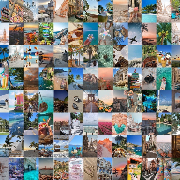 100 pcs Travel Posters - Travel Wall Print - Travel Wall Collage Kit - Travel Prints - Aesthetic Wall Collage Kit - Digital Download