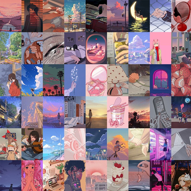 100 Anime Aesthetic Digital Collage Kit Anime Wall Collage Etsy