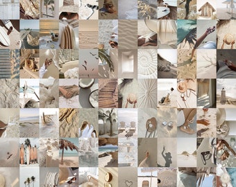 85 pcs Neutral Aesthetic Collage Kit, Boho Wall Collage, Boho Summer Wall Art, Boho Wall Decor, Summer Collage Kit, Summer Dorm Prints,