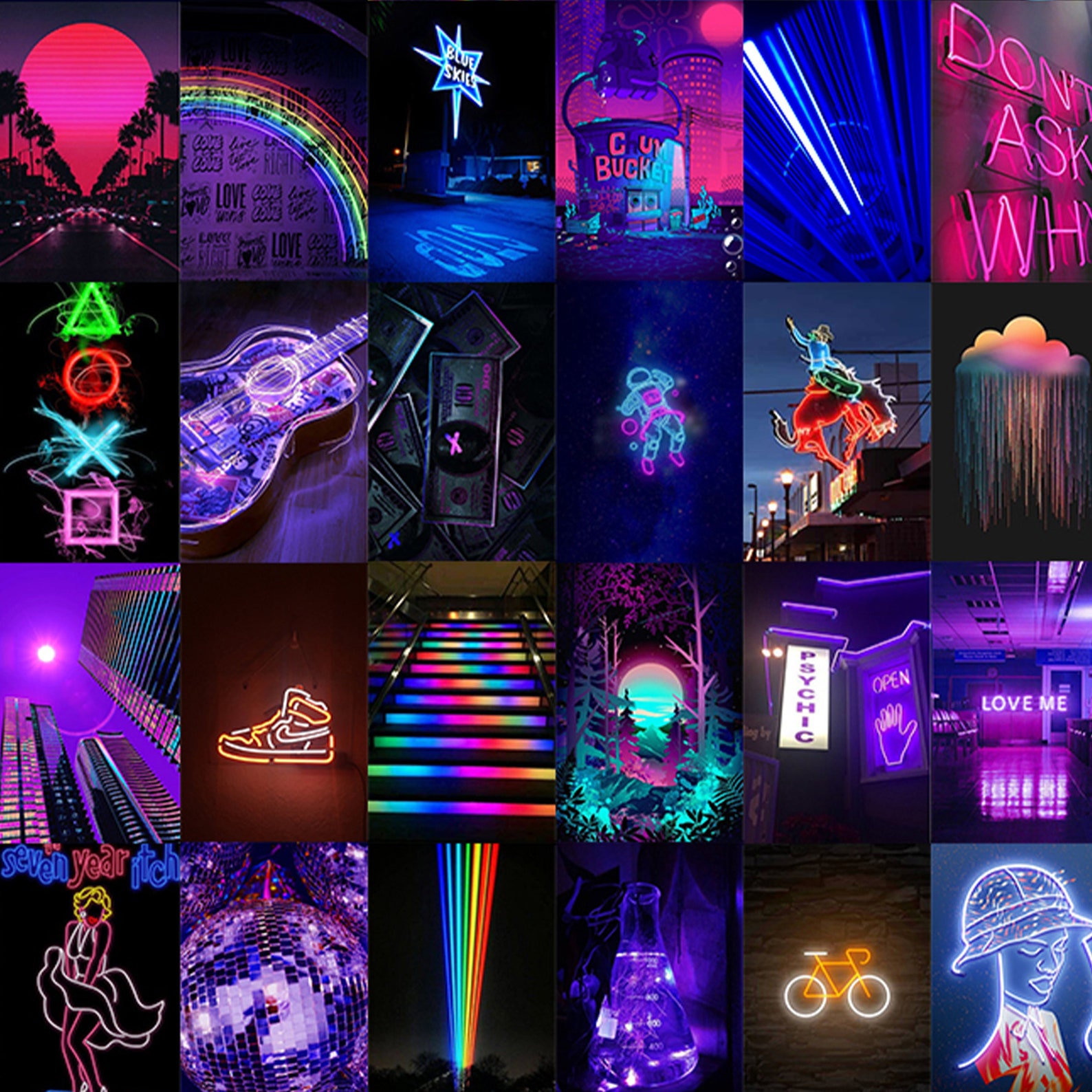 110 PCS Neon Wall Collage Kit Neon Aesthetic Photo Collage Etsy