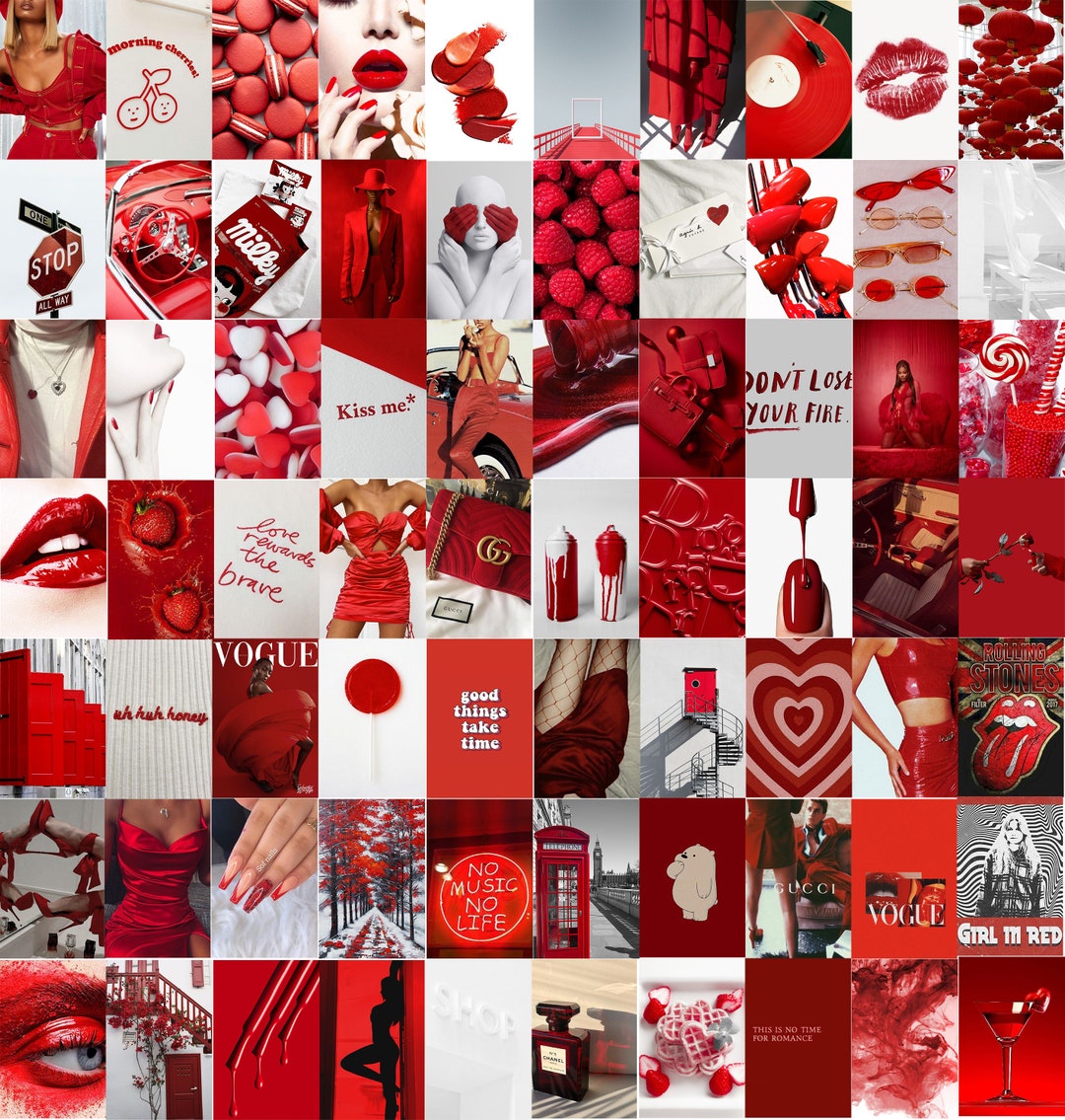 Red Wall Collage Kit Red Wall Decor Red Aesthetic Photos Etsy
