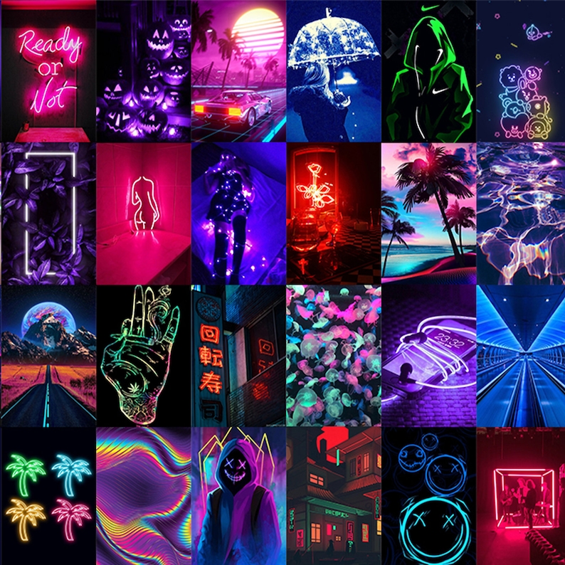 110 PCS Neon Wall Collage Kit Neon Aesthetic Photo Collage Etsy Hong Kong