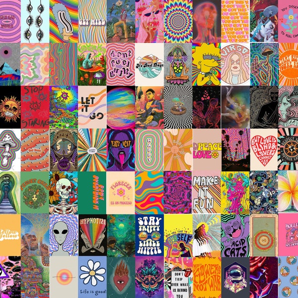 80 pcs, Psychodelic Aesthetic Indie Wall Collage kit, Indie Room Decor, Indie Style, Indie posters, Wall Collage Set, Dorm Decor