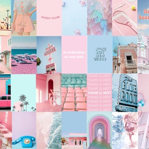 60 PCS Blue and Pink Aesthetic Photo Collage Pink and Blue Pictures ...
