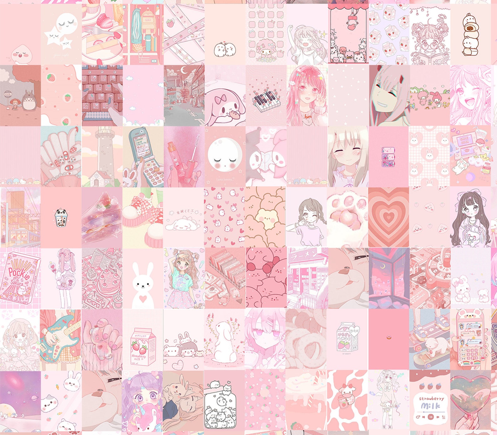 125 PCS Pink Kawaii Wall Collage Kit Pastel Manga - Etsy