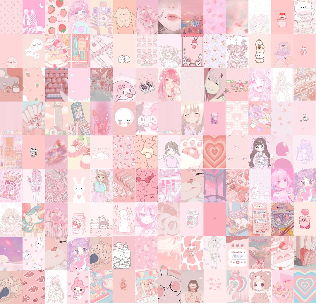 Манга розовое сердце. Pastel Pink collage Wallpaper.