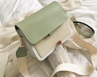 Simple Large-capacity Female Handbag Shoulder Bag Wild PU Double Belt Messenger Bags with green Simple Large-capacity Female Handbag Shoulder Bag Wild PU Double Belt Messenger Bags with green