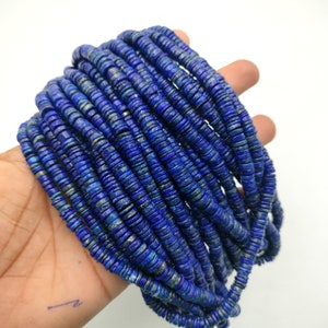 Natural Lapis Lazuli Heishi Tyre Shape Beads • -6-7mm Beads Smooth Beads 8" Long, Natural Lapis Lazuli Beads, Smooth Lapis Heishi Beads