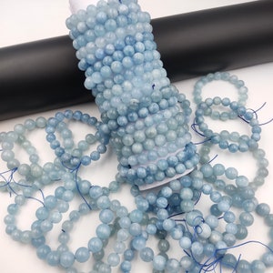 AAA+ Aquamarine Bracelets, Aquamarine Beads Bracelets, Aquamarine Round Beads Bracelets, Aquamarine Handmade Bracelets, Aquamarine Jewelry