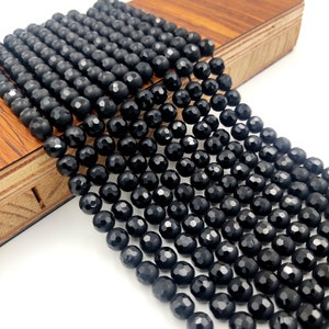 Black Onyx Beads • Fancy Cut Round Faceted Loose Beads • 15'' Inch Strand • AAA Healing Gemstone Beads • Jewelry Making Beads •