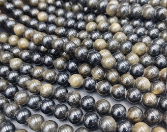 Golden Obsidian Beads, 8MM 10MM Beads, 16" Strands, Wholesale Bulk Lot DIY Jewelry Making beads, Smooth obsidian beads for bracelet necklace