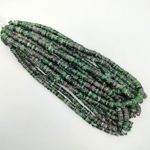 Perles en forme de pneu Ruby Zosite Heishi naturel • Perles à facettes de 6 à 7 mm de 8 po de long, perles de zosite rubis naturel, perles Heishi à facettes