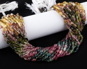 Multi Tourmaline Beads • Tourmaline Smooth Nuggets Beads • Flat Oval Tourmaline • 15" Full Strand Tourmaline Beads • Semi Precious Beads