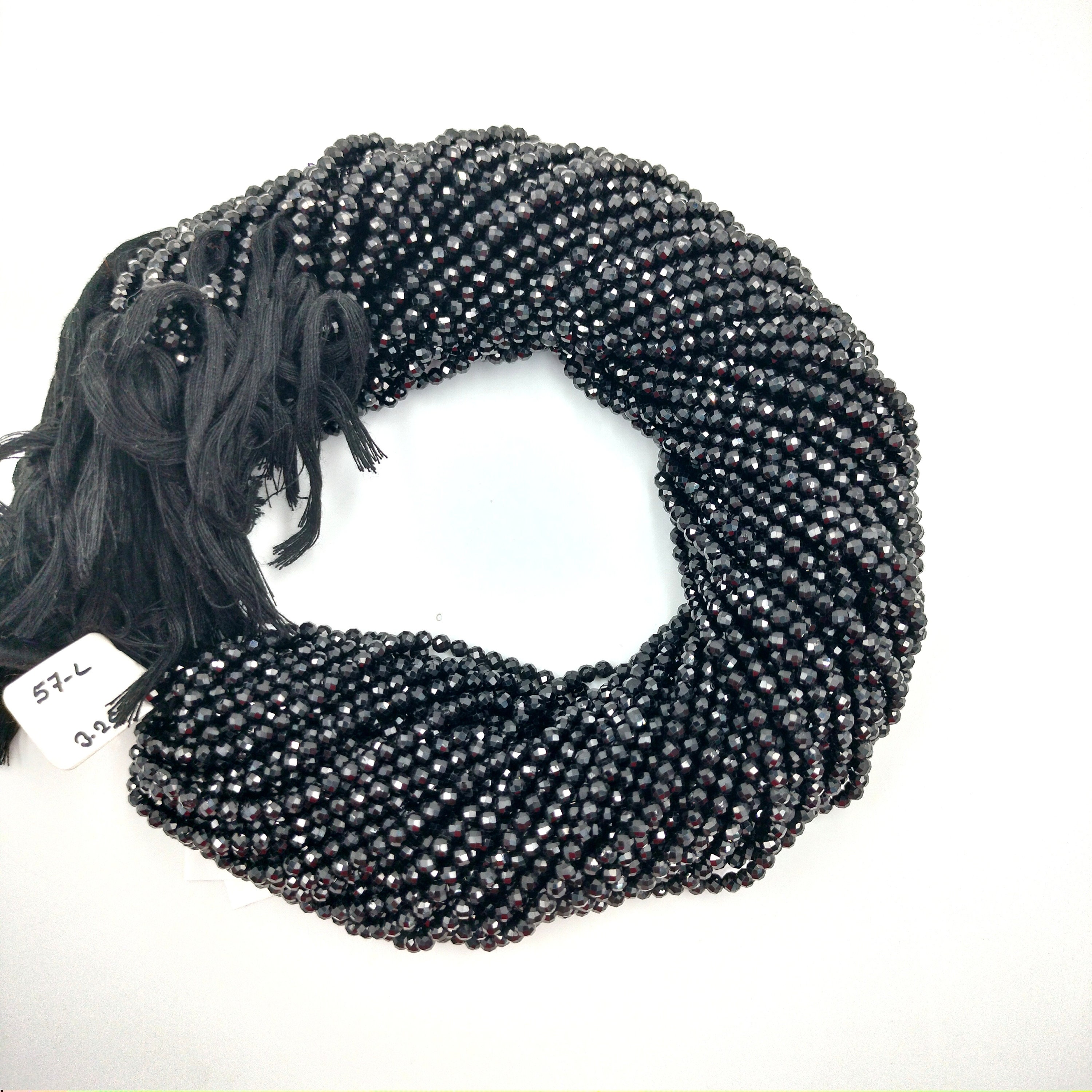 Black Spinal Beads • Cotted Diamond Cut Faceted Round Spinal Beads • 13 ...