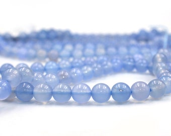 Natural chalcedony Round Smooth Beads, 8mm blue chalcedony beads gemstone Jewelry making beads for bracelet, Necklace 16'' Strand for Gifts