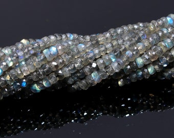 Natural Labradorite Faceted Rondelle Beads Fleshy Beads • 4mm Natural Flashy Labradorite Rondelle Beads • AAA+ Faceted Blue Fire Labradorite