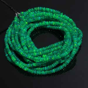 Dark Green Opal Beads • Smooth Rondelle Beads • Emerald Color Opal Beads • Opal Smooth Beads • Opal Jewelry Beads • 3.5-5mm • 17'' Inch Opal