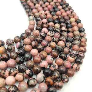 AAA Pink Rhodonite Beads • 8MM Round Plain Beads • Earthy Pink Interesting Black Matrix Beads • 15.5&quot; Strand • Wholesale Price Beads Lot