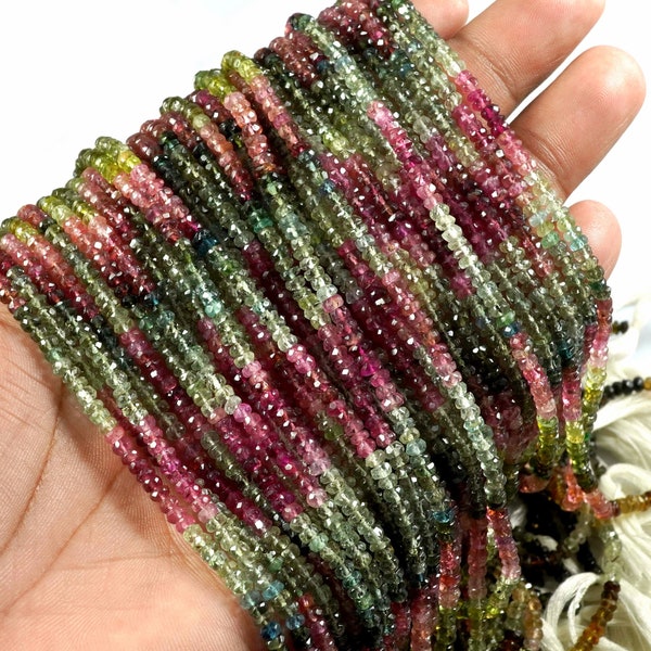 AAA+ Multi Tourmaline Beads • Faceted Rondelle Tourmaline Beads • Multi Tourmaline Beads • 3-3.5 MM Tourmaline, 15'' Inch Strands
