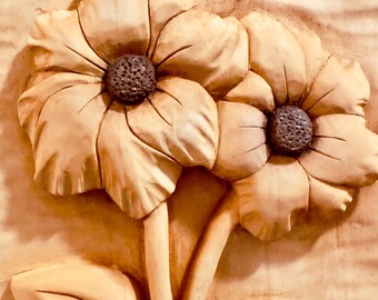 Wood Carving With the Theme of Two Flowers - Etsy