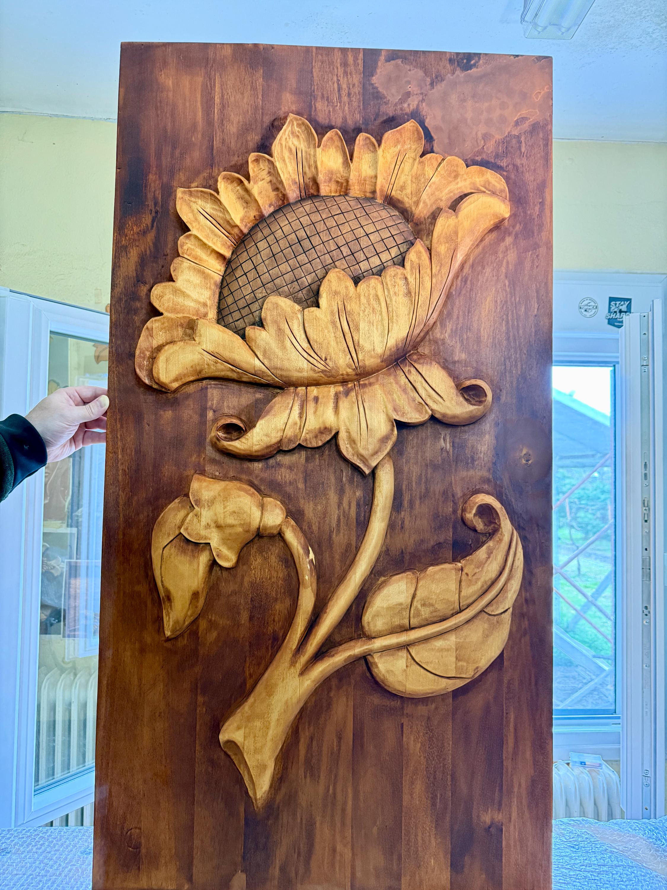 Wood Carving With Sunflower Design - Etsy Denmark